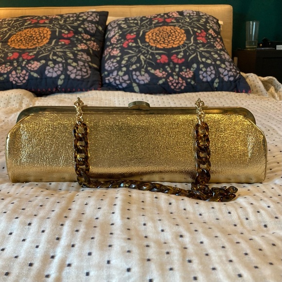 Gold Clutch with Tortoise Chain Strap - Picture 3 of 7